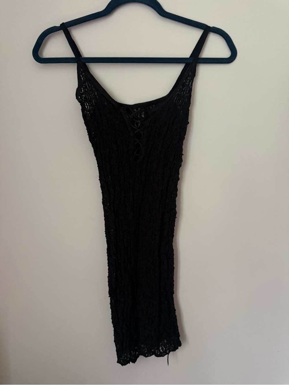 Gothic Black Lace Sheer Slip Dress with Spaghetti Straps